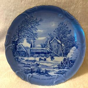 Vintage blue flow 8.25” plate made in japan The Farmers Winter